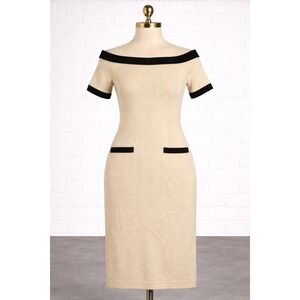 VTG Don Sayres Wellmore Sweater Dress Womens 4 Cream Knit Sheath Retro